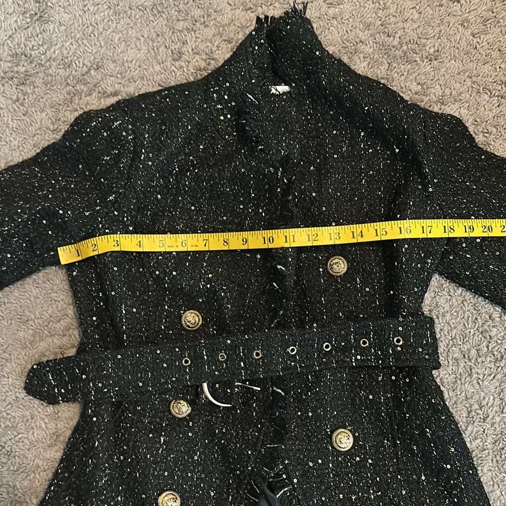 Nwt Black Tweed raw hem Women's pea Coat with belt preppy chic - Picture 14 of 15